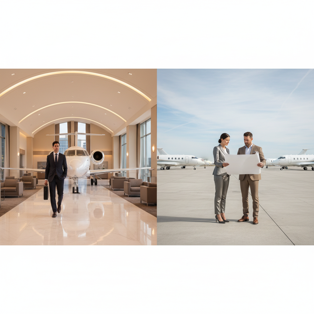 Private aviation client comparing charter and fractional aircraft access options